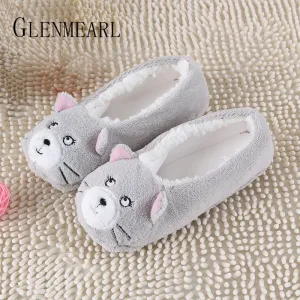 2018 New Warm Flats Soft Sole Women Indoor Floor Slippers/Shoes Animal Shape White Gray Cows Pink Flannel Home Slippers 6 Color