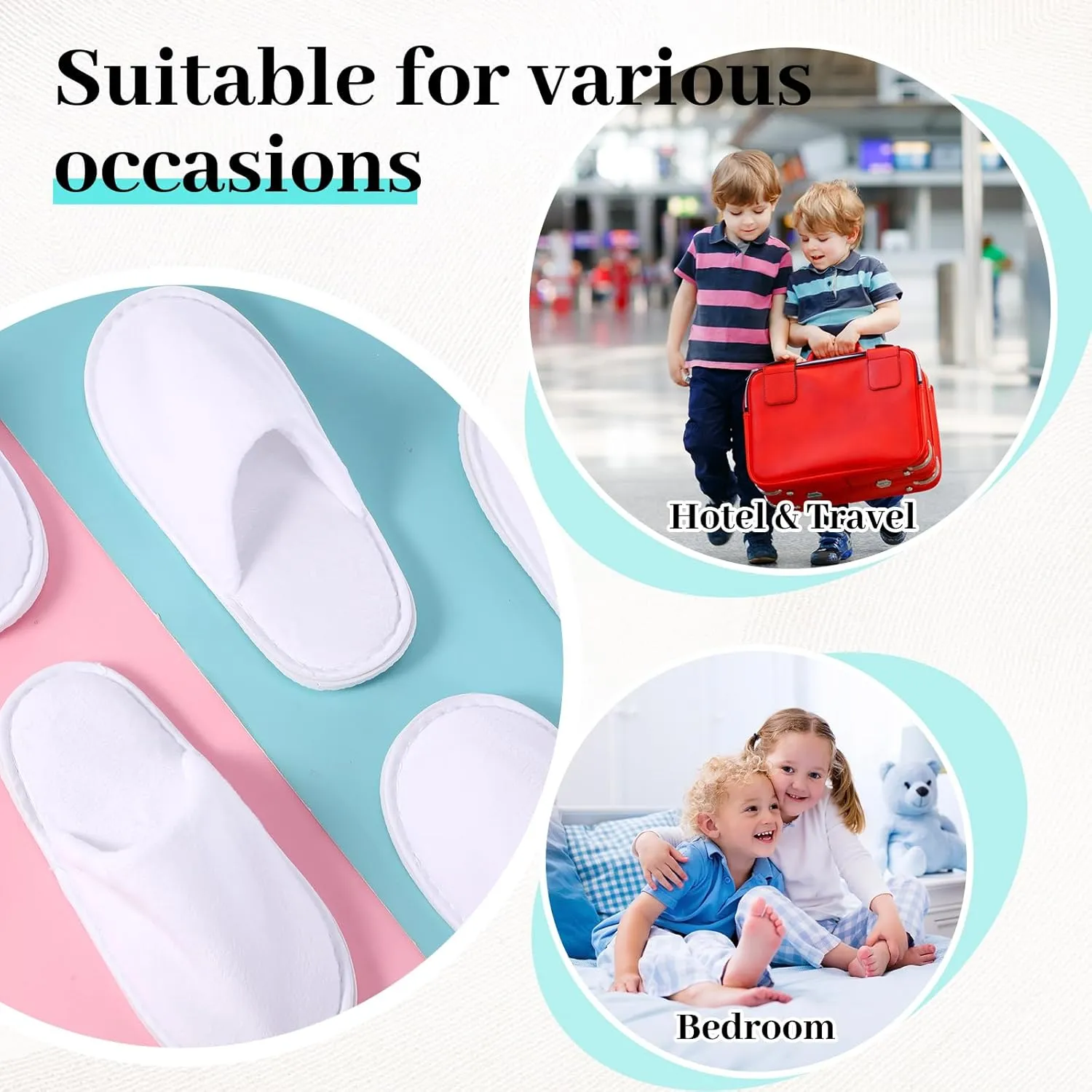 24 Pairs Kids Disposable Slippers Non Slip Closed Kids Spa Slippers Comfortable Home Slippers Disposable Spa Indoor Outdoor Slipper for 4-12 Years Old Boys Girls Party Hotel Travel(White,S)