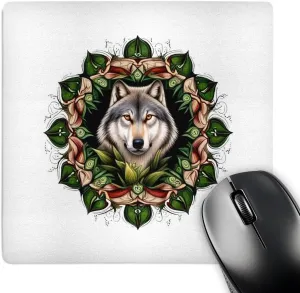 3dRose A Timber Wolf Surrounded by Ladys Slipper Minnesota State Tattoo... - Mouse Pads (mp-384060-1)