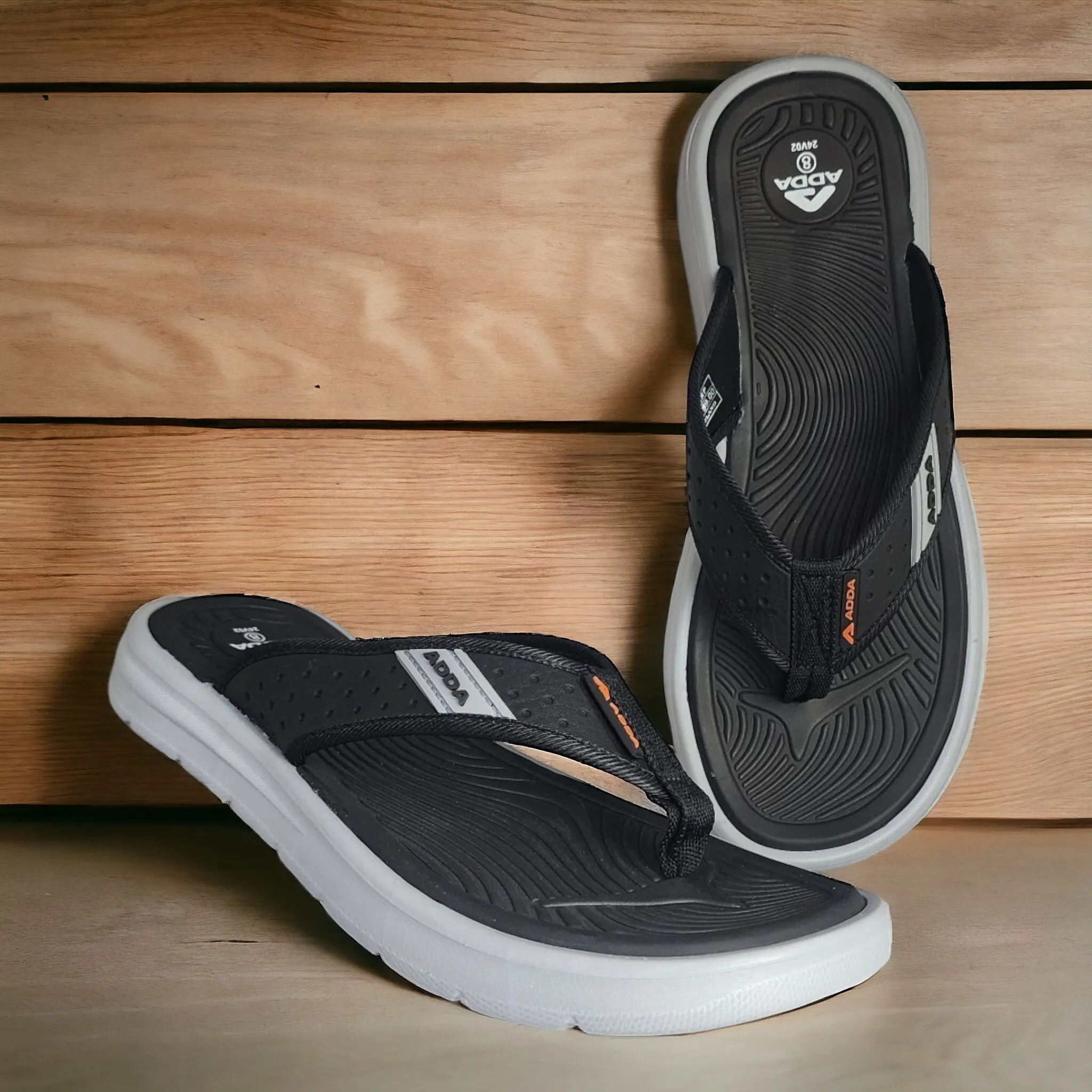 ADDA TIME02 BLACK/GREY Men's Slipper/Chapple/Flip flop