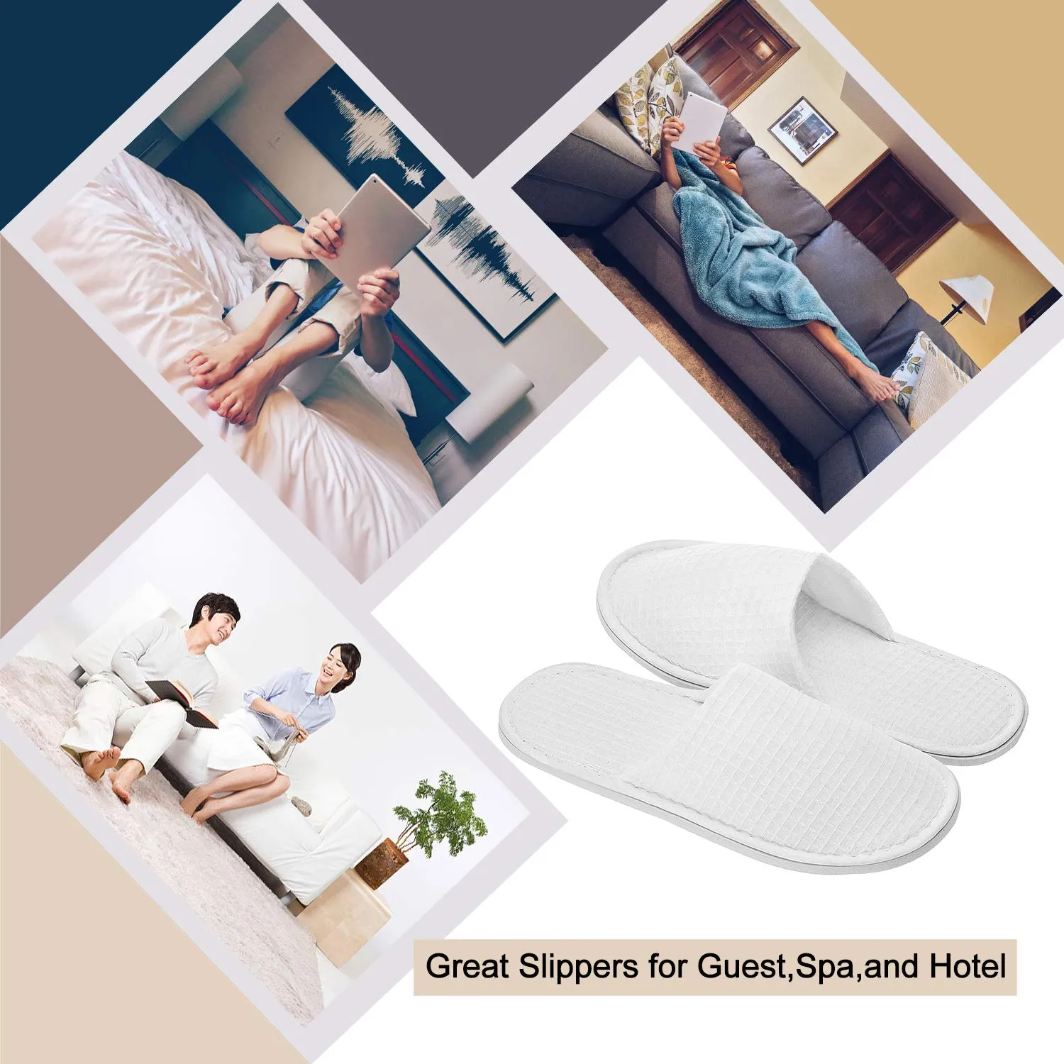 AhfuLife Spa Slippers 5 Pairs - White Disposable Closed-Toe Hotel Slippers, Non-slip for Guests, House, Bedroom, Wedding, Party, Travel - Unisex