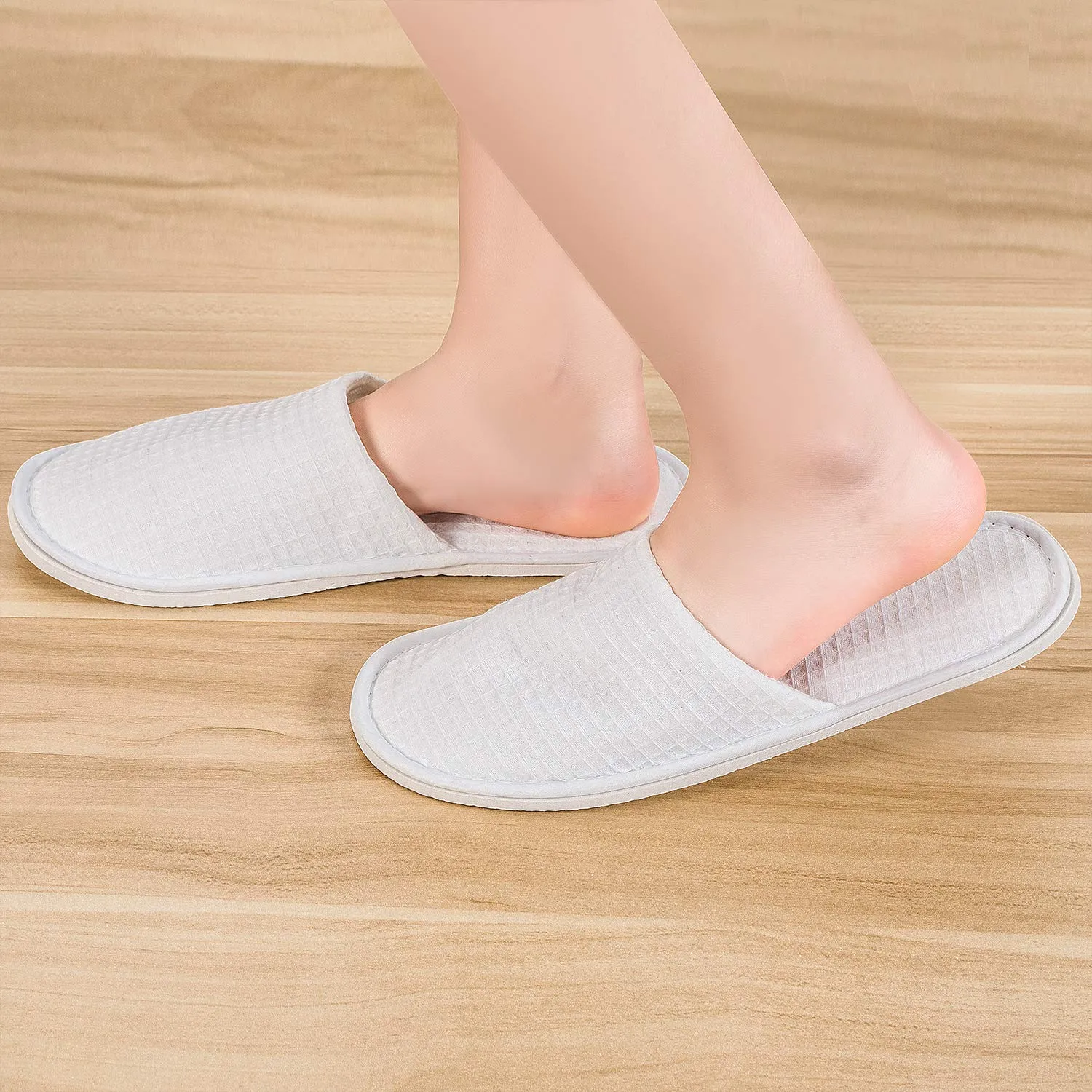 AhfuLife Spa Slippers 5 Pairs - White Disposable Closed-Toe Hotel Slippers, Non-slip for Guests, House, Bedroom, Wedding, Party, Travel - Unisex