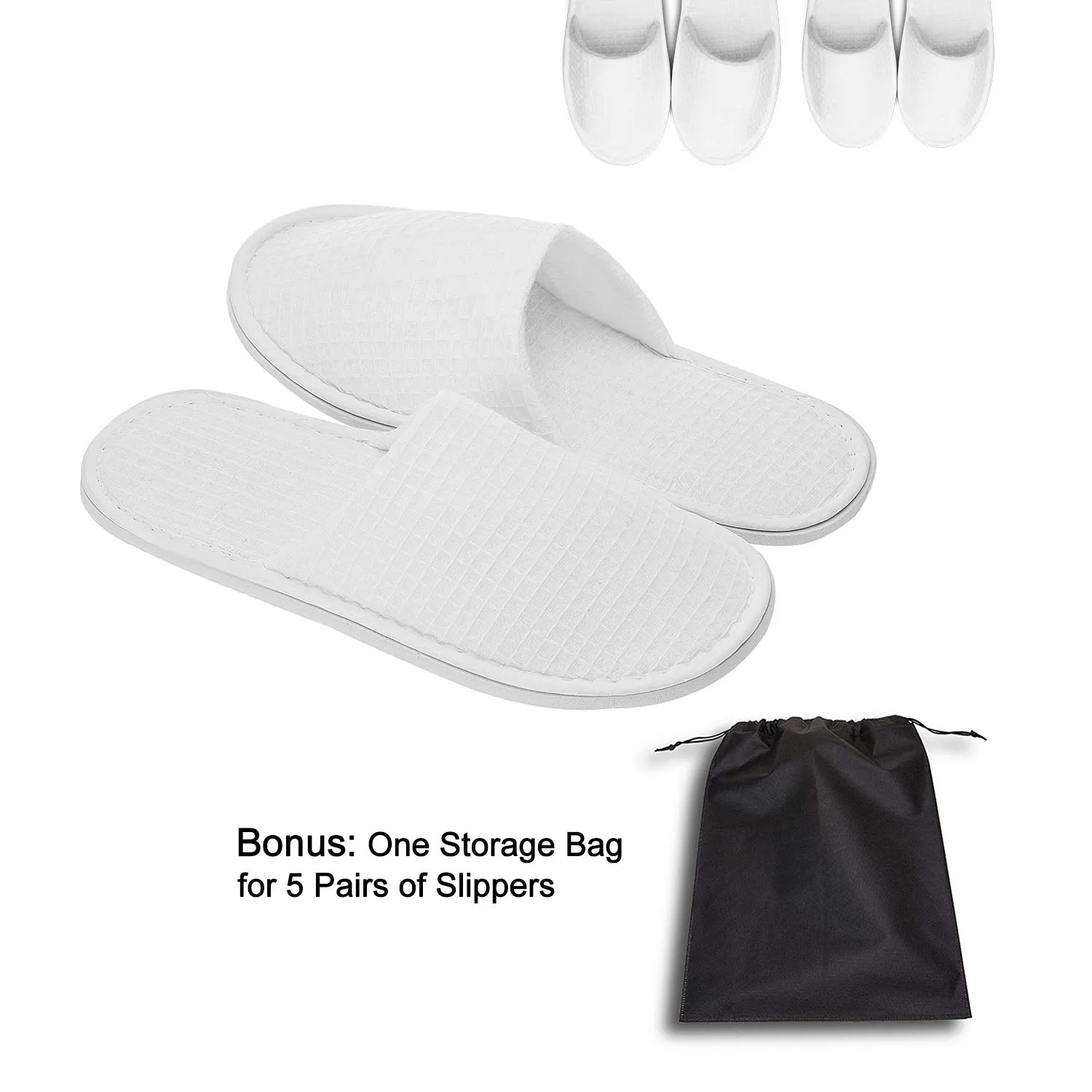 AhfuLife Spa Slippers 5 Pairs - White Disposable Closed-Toe Hotel Slippers, Non-slip for Guests, House, Bedroom, Wedding, Party, Travel - Unisex