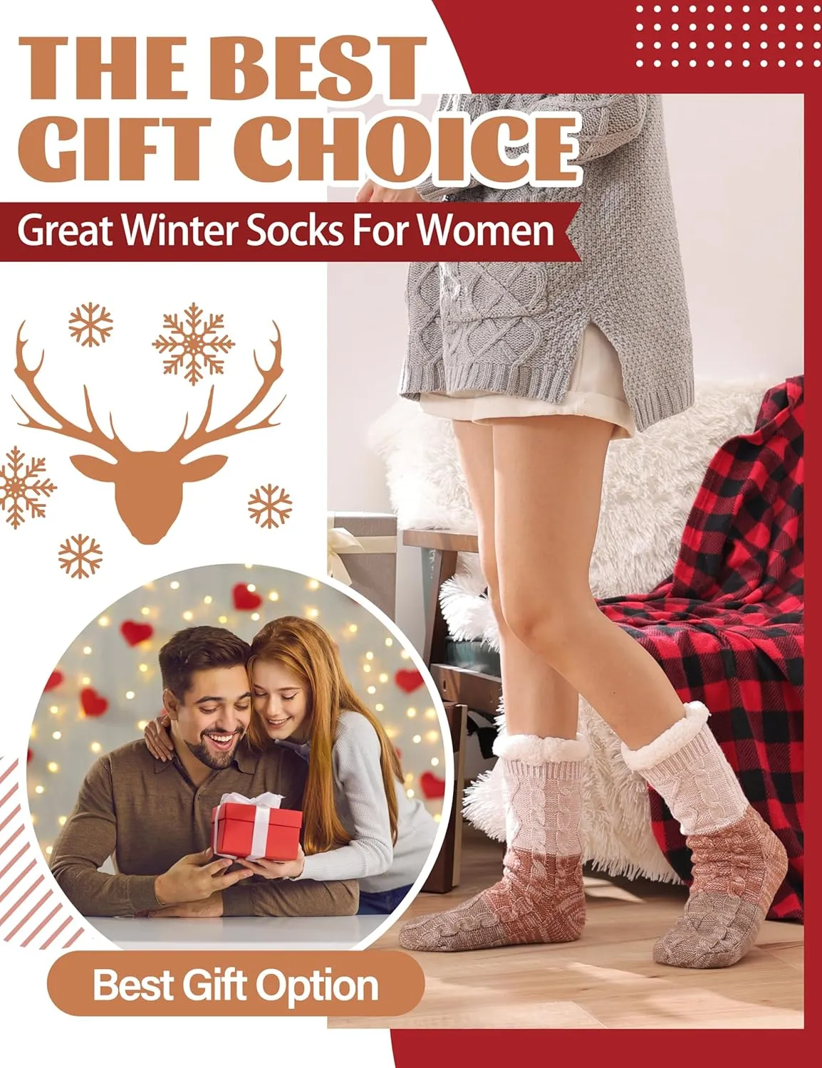 Anlisim Women Slipper Socks Non Slip Fuzzy Fluffy Thick Warm Cabin Cozy Comfy Soft Fleece Home Grips Socks