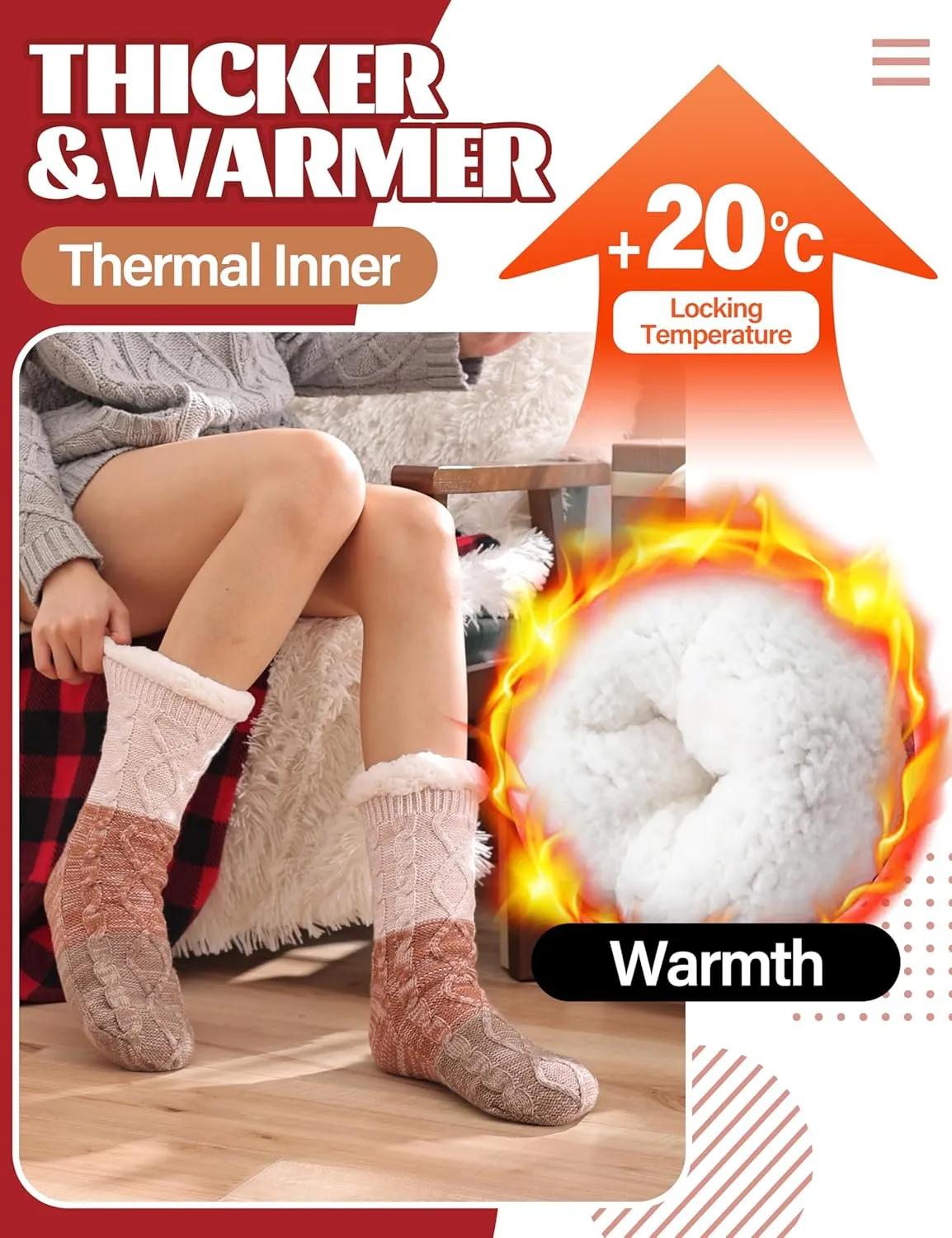 Anlisim Women Slipper Socks Non Slip Fuzzy Fluffy Thick Warm Cabin Cozy Comfy Soft Fleece Home Grips Socks