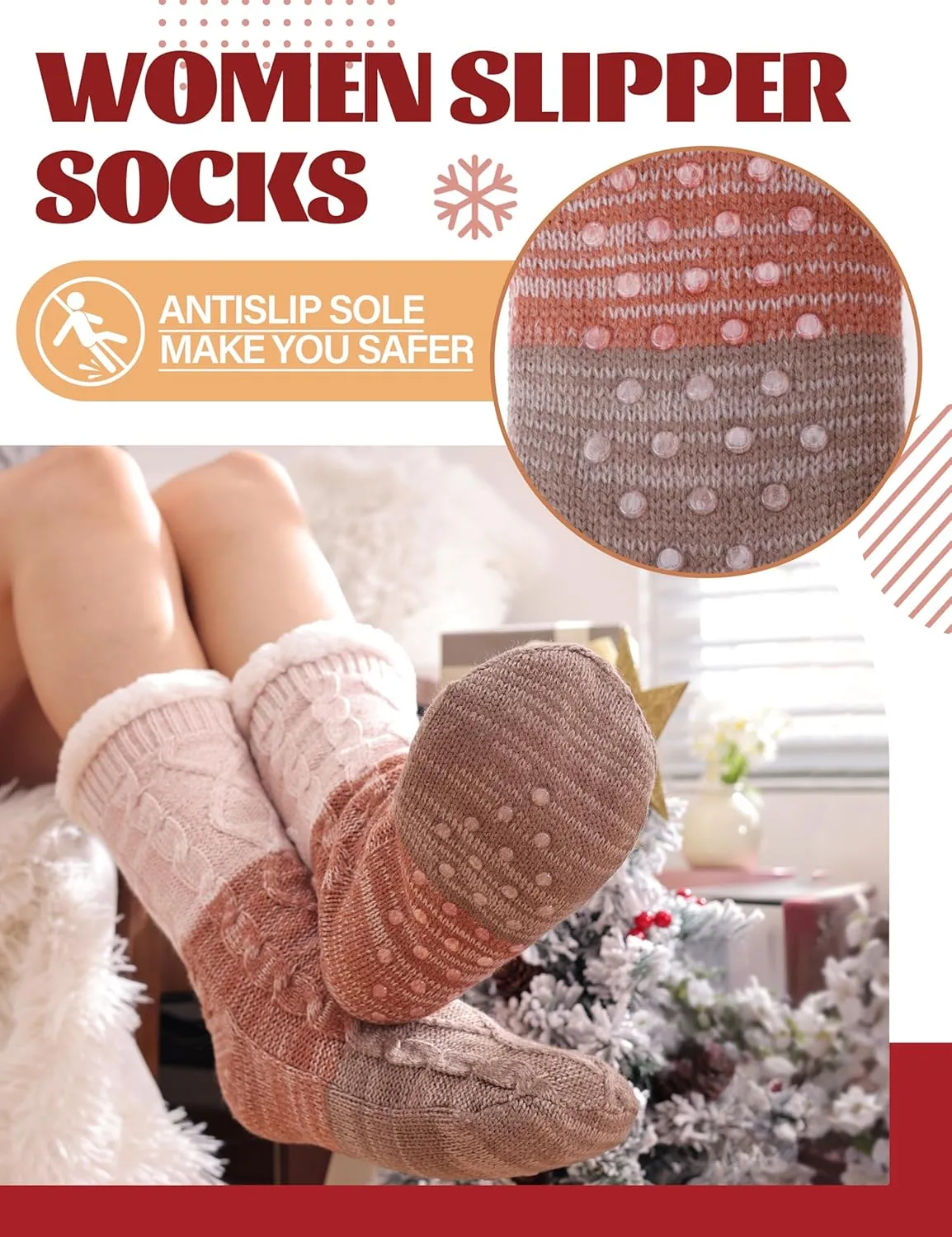 Anlisim Women Slipper Socks Non Slip Fuzzy Fluffy Thick Warm Cabin Cozy Comfy Soft Fleece Home Grips Socks