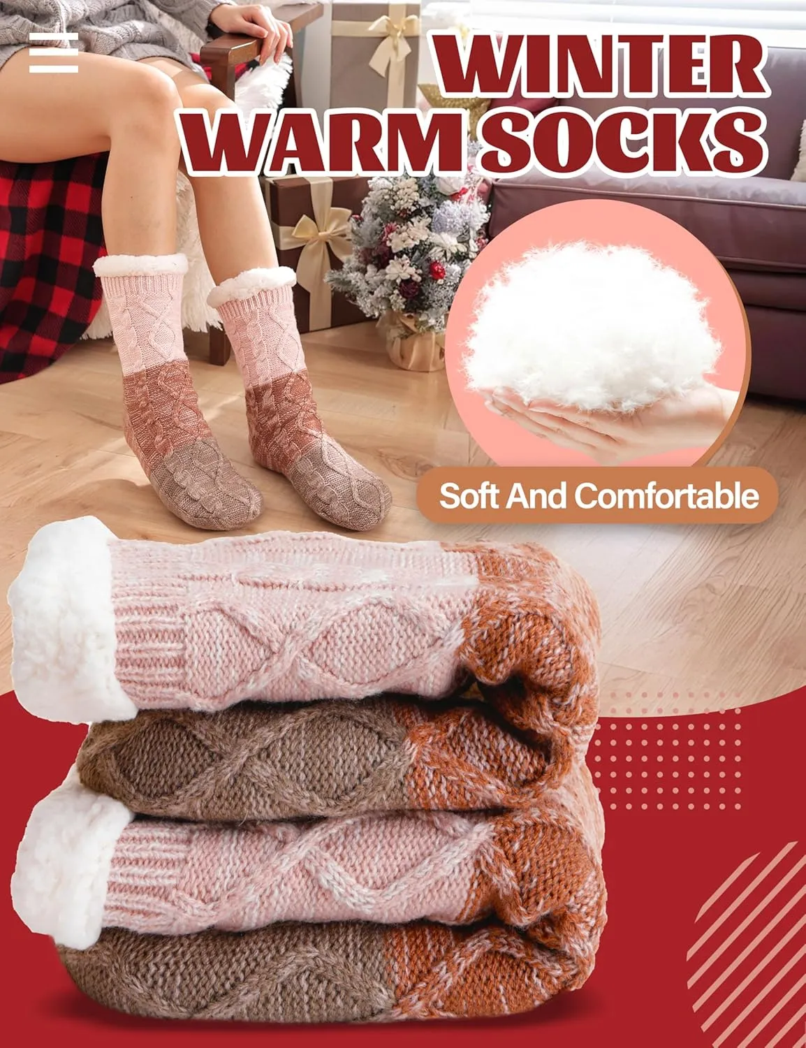 Anlisim Women Slipper Socks Non Slip Fuzzy Fluffy Thick Warm Cabin Cozy Comfy Soft Fleece Home Grips Socks