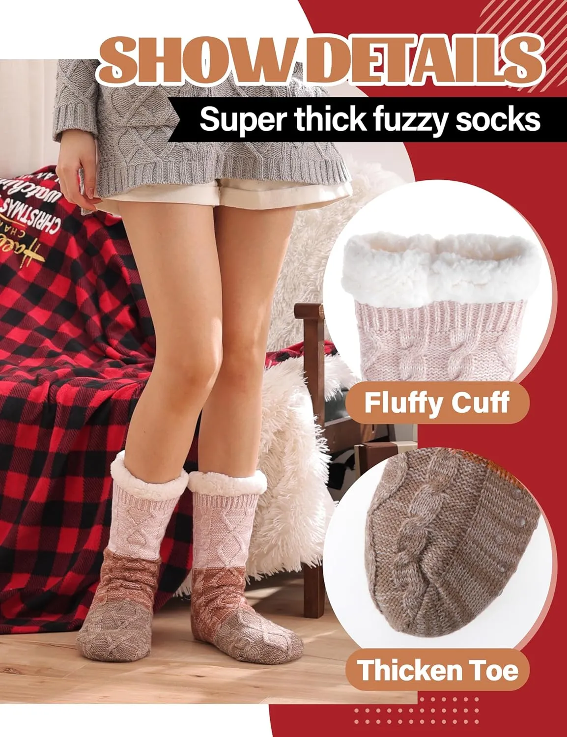 Anlisim Women Slipper Socks Non Slip Fuzzy Fluffy Thick Warm Cabin Cozy Comfy Soft Fleece Home Grips Socks