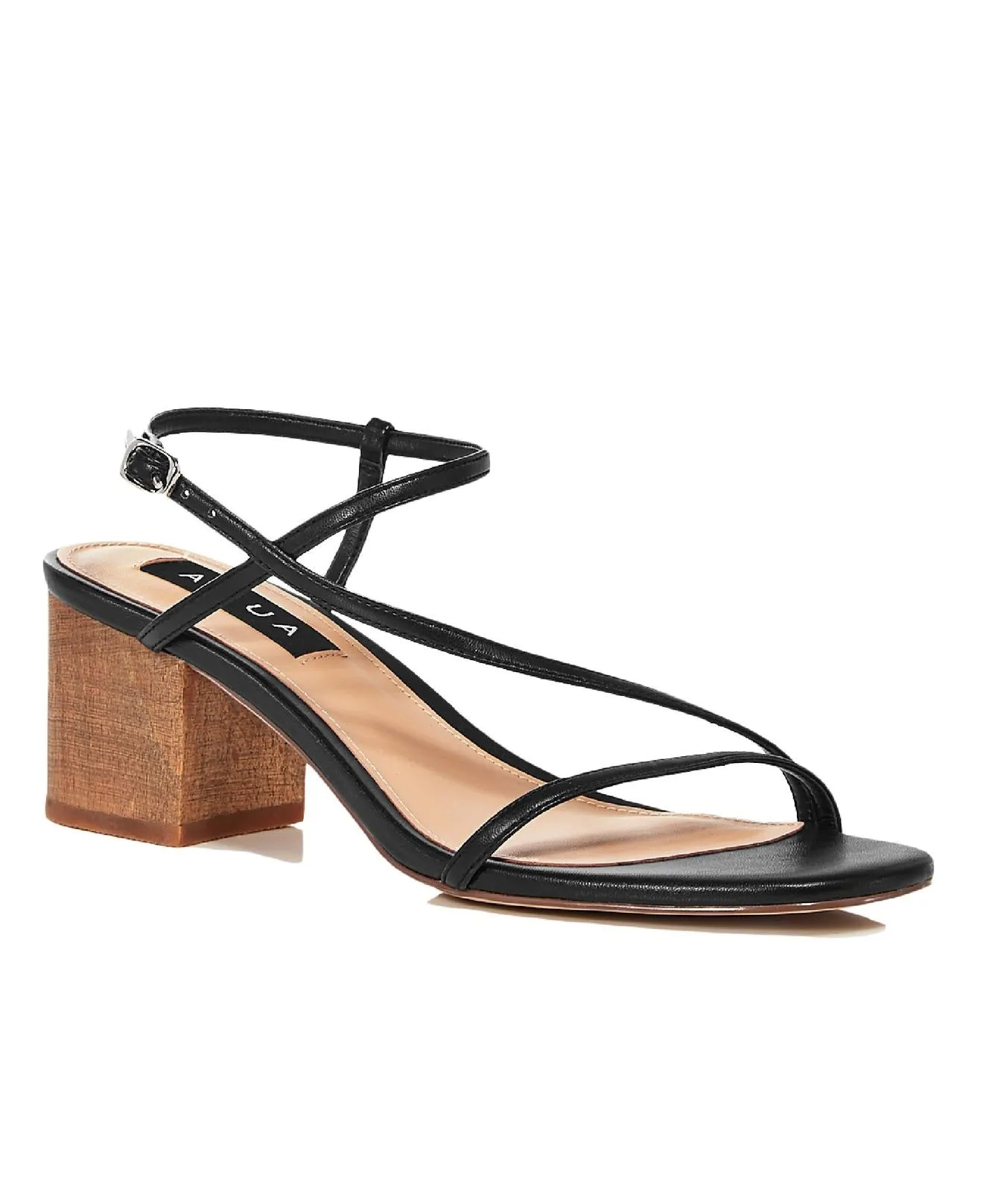 AQUA Womens Black Strappy Adjustable Strap Cushioned Amy Open Toe Block Heel Buckle Dress Slingback Sandal 9M