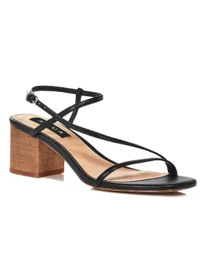 AQUA Womens Black Strappy Adjustable Strap Cushioned Amy Open Toe Block Heel Buckle Dress Slingback Sandal 9M