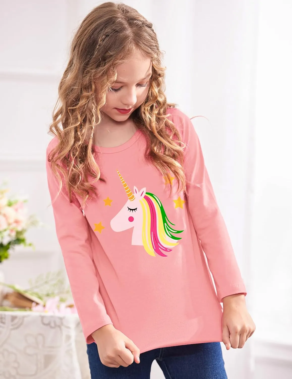 Arshiner Girls Unicorn Shirts Short Sleeve Flip Sequin T-Shirt Tops