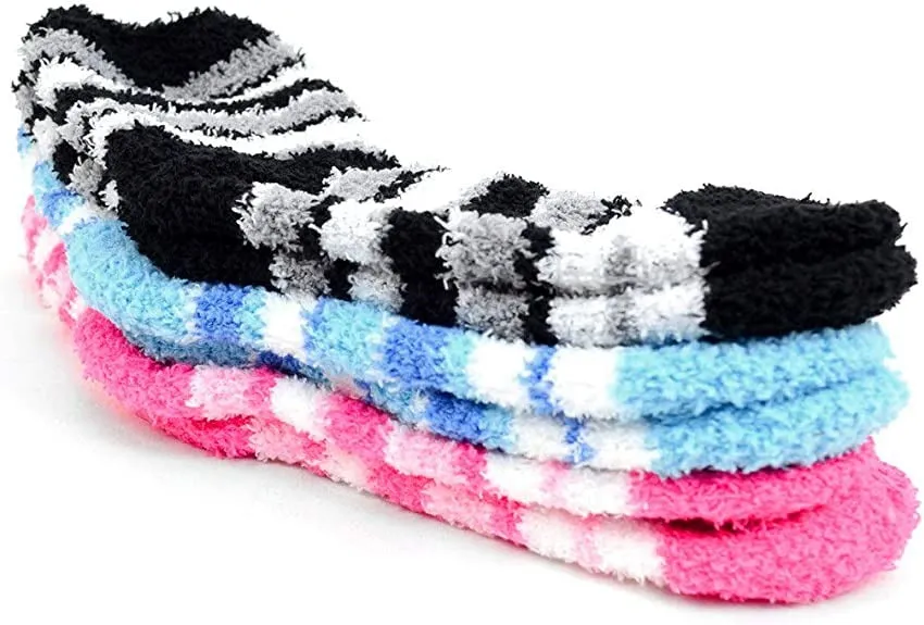 Assorted (3 Pairs) Women's Striped Warm Fuzzy Socks