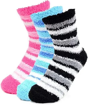Assorted (3 Pairs) Women's Striped Warm Fuzzy Socks
