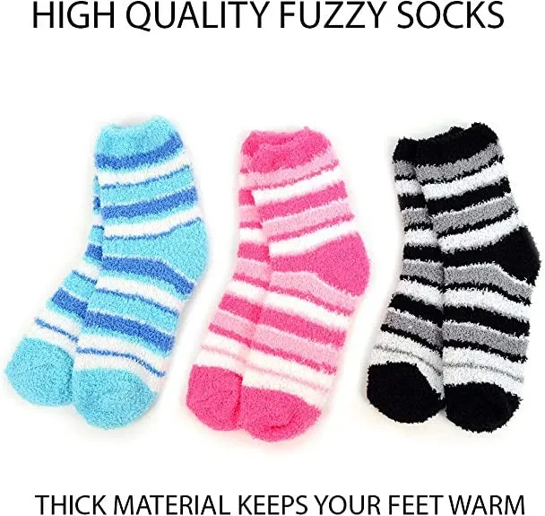 Assorted (3 Pairs) Women's Striped Warm Fuzzy Socks