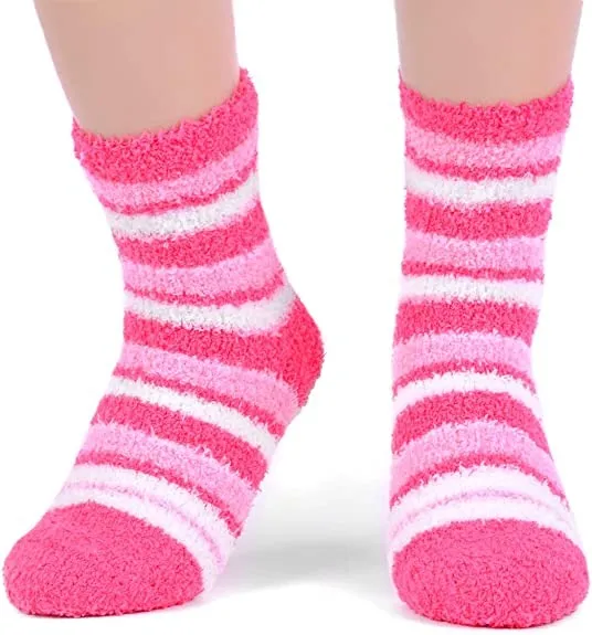 Assorted (3 Pairs) Women's Striped Warm Fuzzy Socks