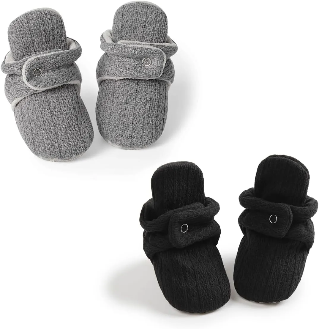 Babelvit Newborn Baby Boy Girl Soft Fleece Booties Stay On Infant Slippers Socks Shoe Non Skid Gripper Toddler First Walkers Winter Ankle Crib Shoes
