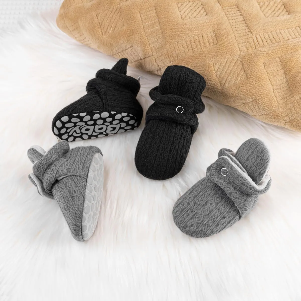 Babelvit Newborn Baby Boy Girl Soft Fleece Booties Stay On Infant Slippers Socks Shoe Non Skid Gripper Toddler First Walkers Winter Ankle Crib Shoes