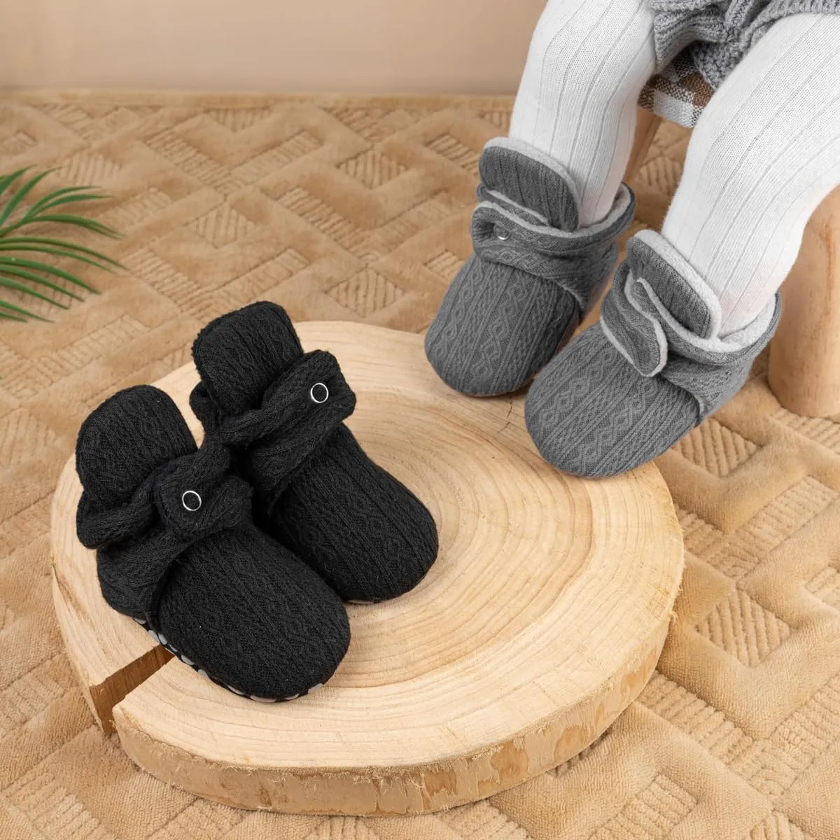 Babelvit Newborn Baby Boy Girl Soft Fleece Booties Stay On Infant Slippers Socks Shoe Non Skid Gripper Toddler First Walkers Winter Ankle Crib Shoes
