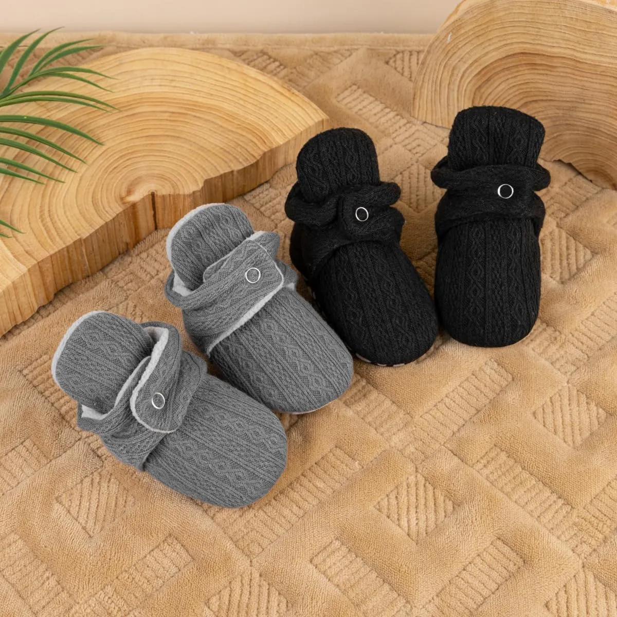 Babelvit Newborn Baby Boy Girl Soft Fleece Booties Stay On Infant Slippers Socks Shoe Non Skid Gripper Toddler First Walkers Winter Ankle Crib Shoes