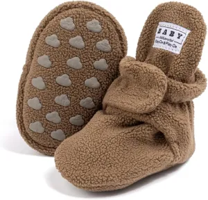 Babelvit Newborn Baby Boy Girl Soft Fleece Booties Stay On Infant Slippers Socks Shoe Non Skid Gripper Toddler First Walkers Winter Ankle Crib Shoes