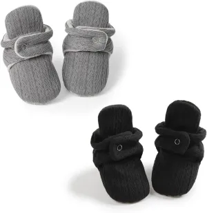 Babelvit Newborn Baby Boy Girl Soft Fleece Booties Stay On Infant Slippers Socks Shoe Non Skid Gripper Toddler First Walkers Winter Ankle Crib Shoes