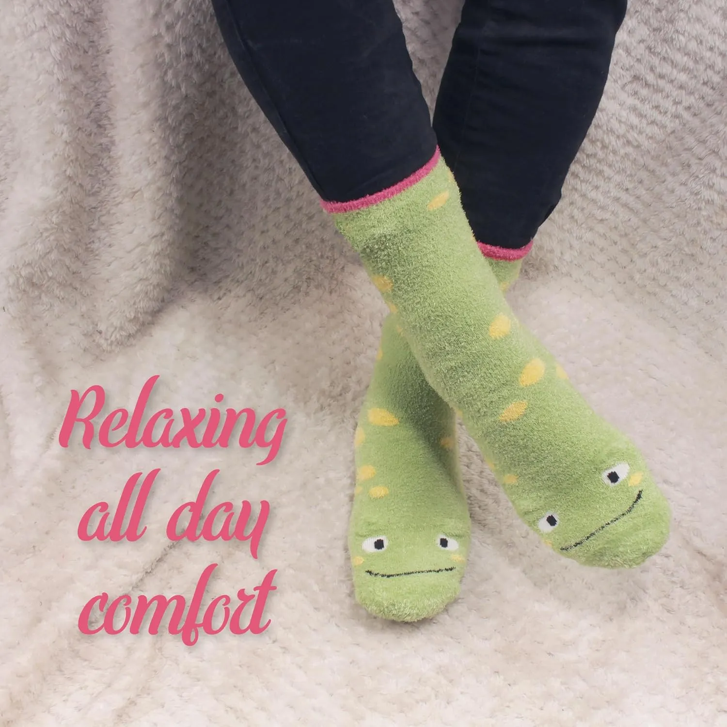 BambooMN Super Soft Warm Cute Animal Face Non-Slip Fuzzy Crew Winter Home Socks, Value Pack