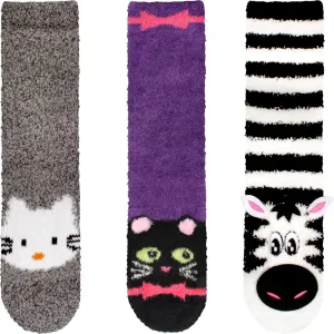 BambooMN Super Soft Warm Cute Animal Face Non-Slip Fuzzy Crew Winter Home Socks, Value Pack