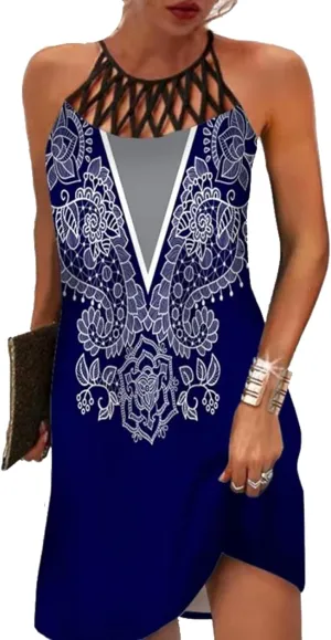 BIRW Summer Dresses for Women 2025 Casual Floral Halter Neck A-line Beach Vacation Sundresses with Pockets