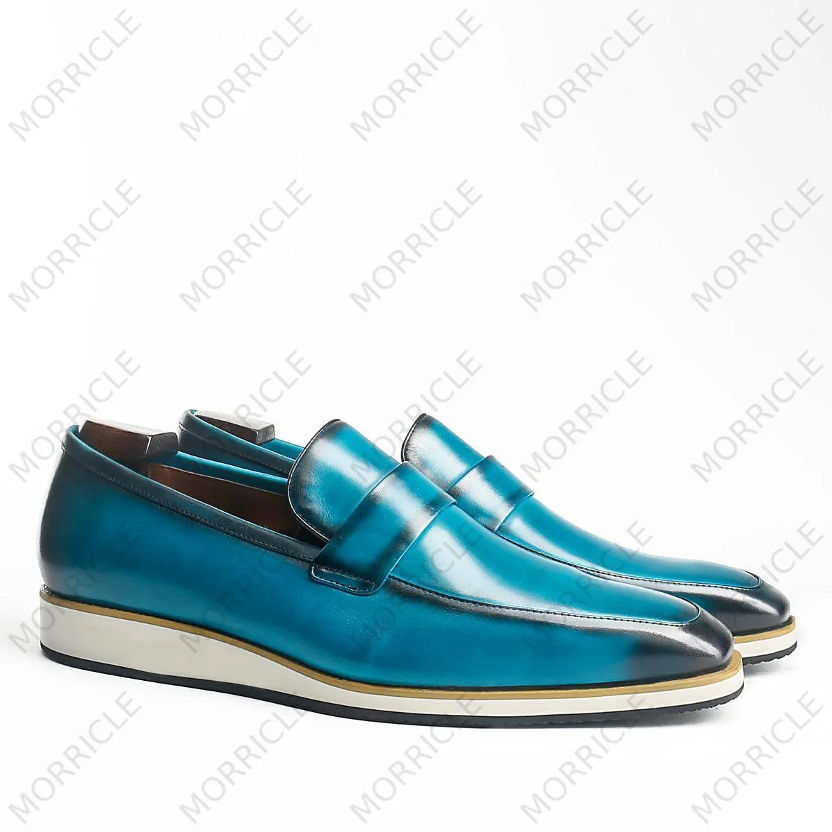 Blue Turquoise Hand-Painted Strap Loafers