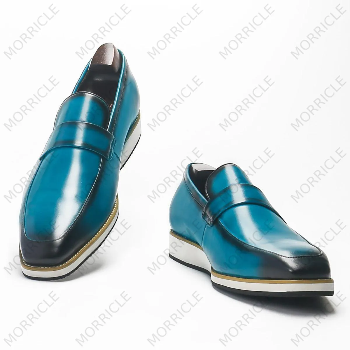 Blue Turquoise Hand-Painted Strap Loafers