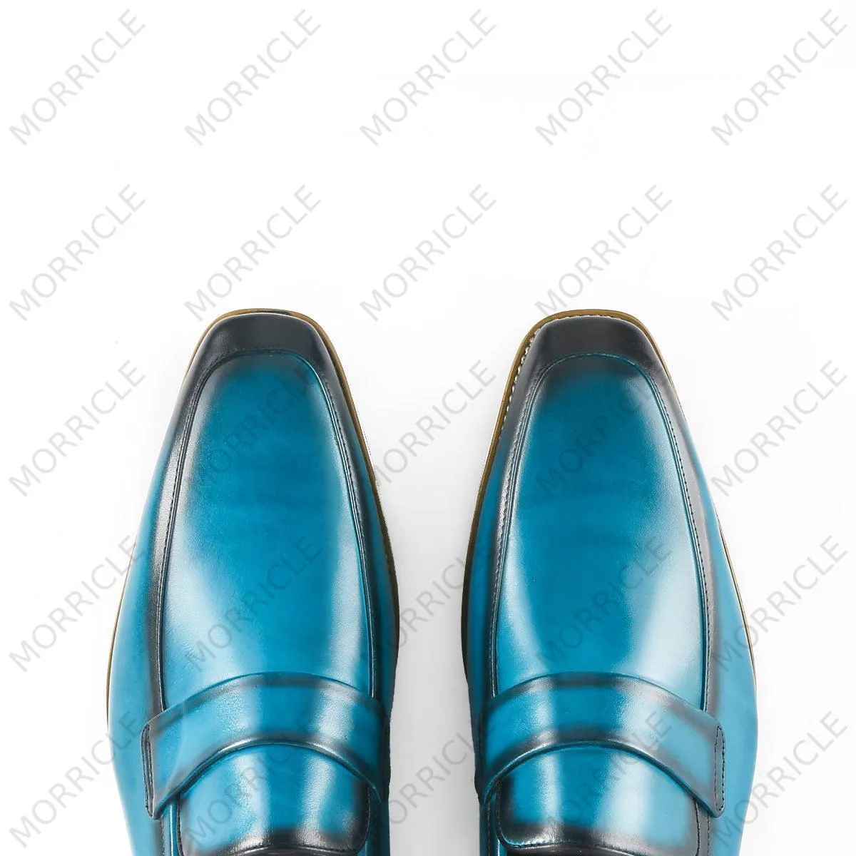 Blue Turquoise Hand-Painted Strap Loafers