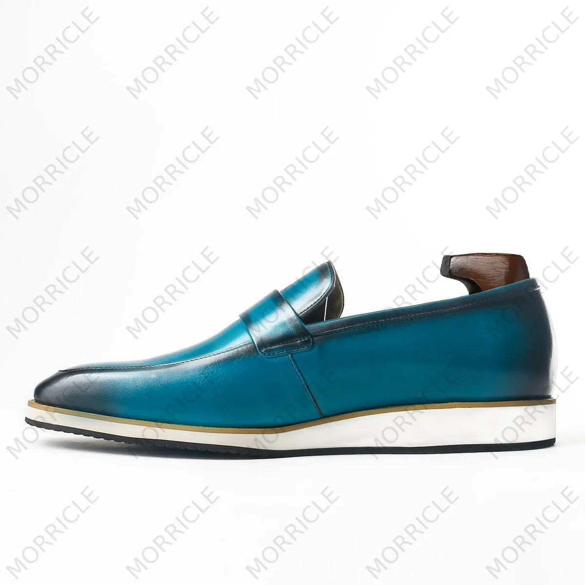Blue Turquoise Hand-Painted Strap Loafers