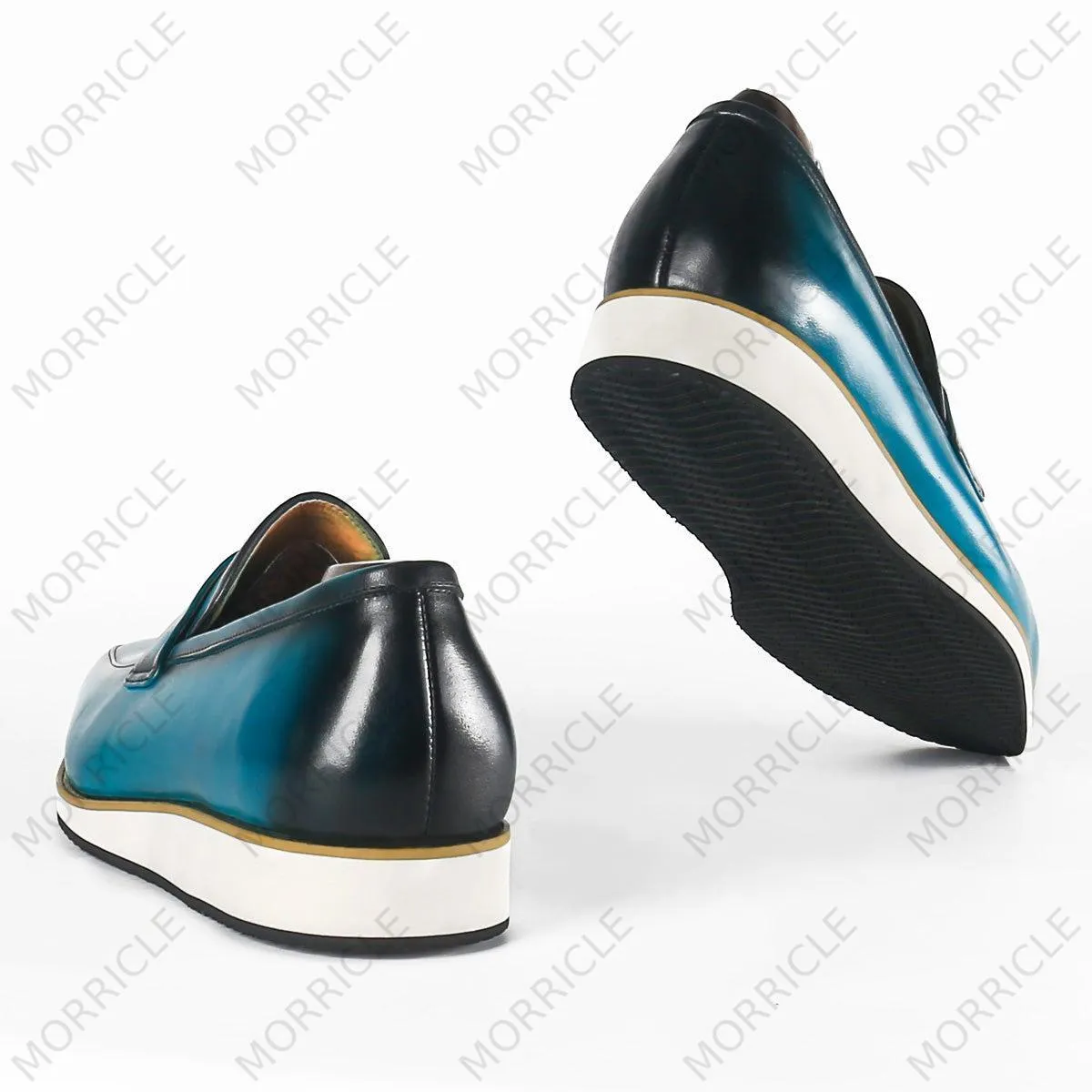 Blue Turquoise Hand-Painted Strap Loafers