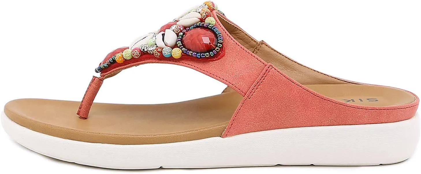 Boho Sandals for Women Wedge Clip Toe Slip-on Flip Flops Summer Ethnic Style Thong Slippers Vintage Comfy Beaded Shells Beach Shoes Slide Sandals