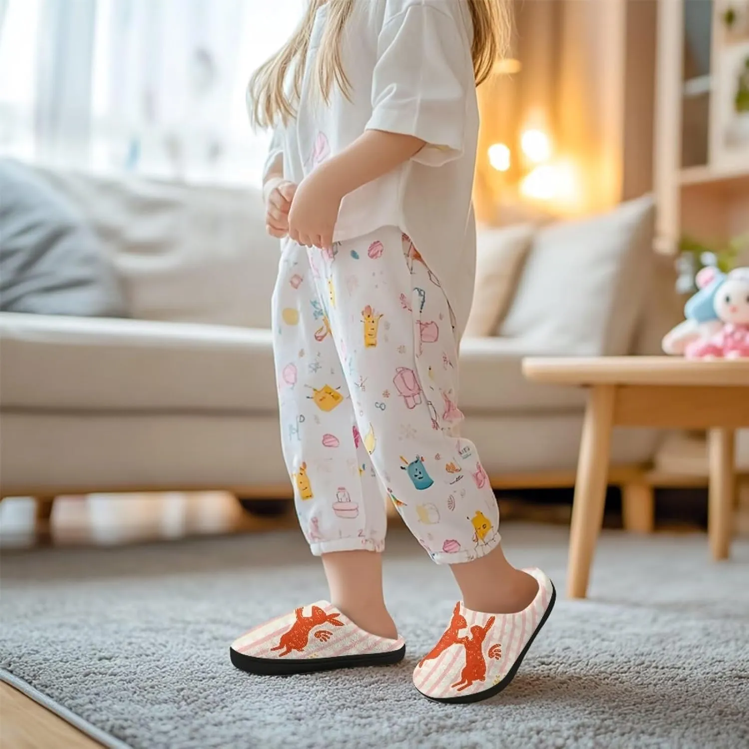 Boy Girls Winter Warm Slippers Cute Fluffy Plush Slippers Animal Print House Shoes Non Slip Indoor Slippers US9-15