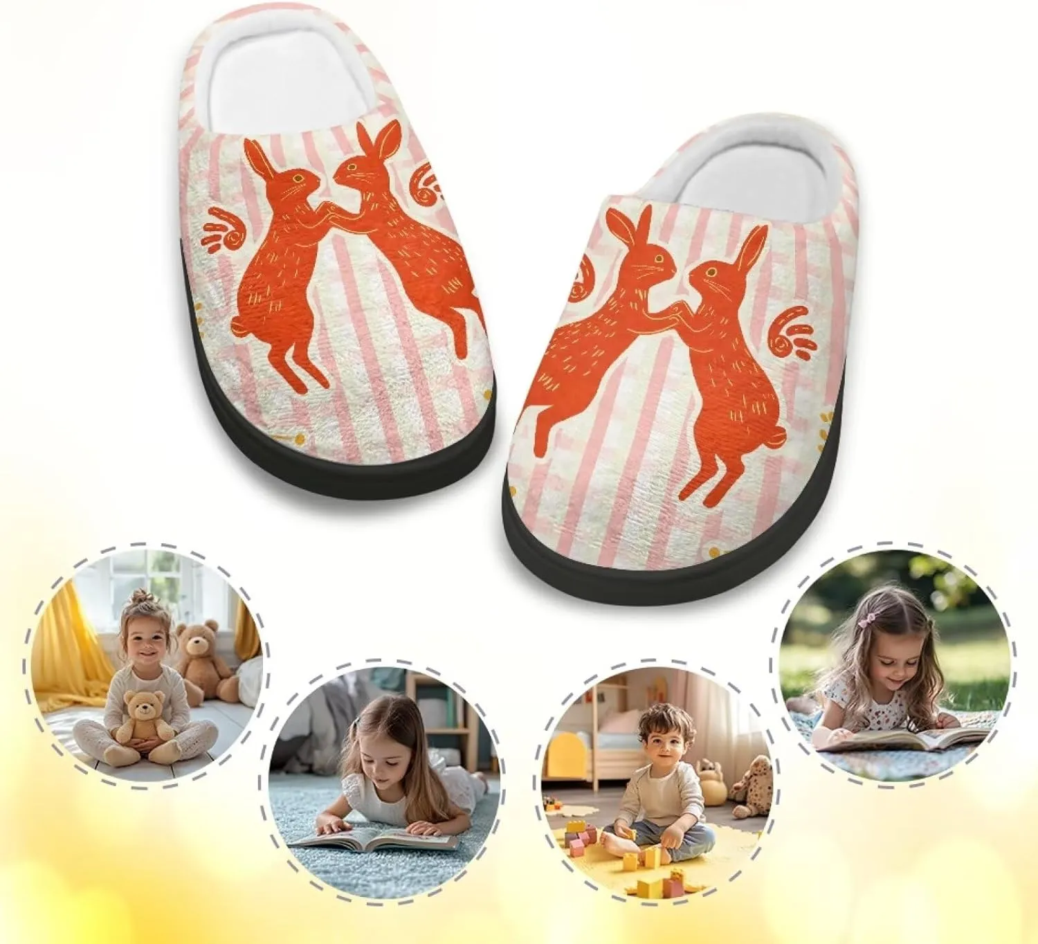 Boy Girls Winter Warm Slippers Cute Fluffy Plush Slippers Animal Print House Shoes Non Slip Indoor Slippers US9-15
