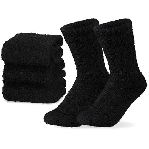Boyiee 3 Pairs Black Fuzzy Socks Womens Fluffy Socks Soft Slipper Socks Fleece Sleeping Socks Plush Winter Warm Socks