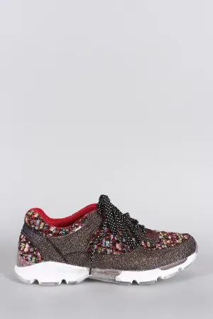 Budget-conscious Bamboo Glitter Lace Multi-purpose Frayed Up Sneaker