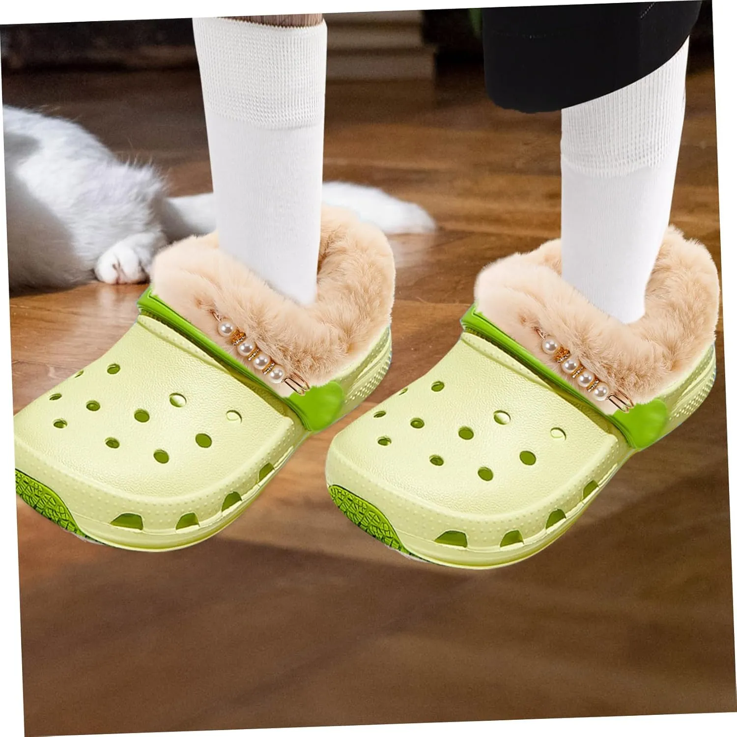 Cabilock Detachable Furry Shoes Insoles Liner Plush Hole Shoe Insert Warm Liner Size