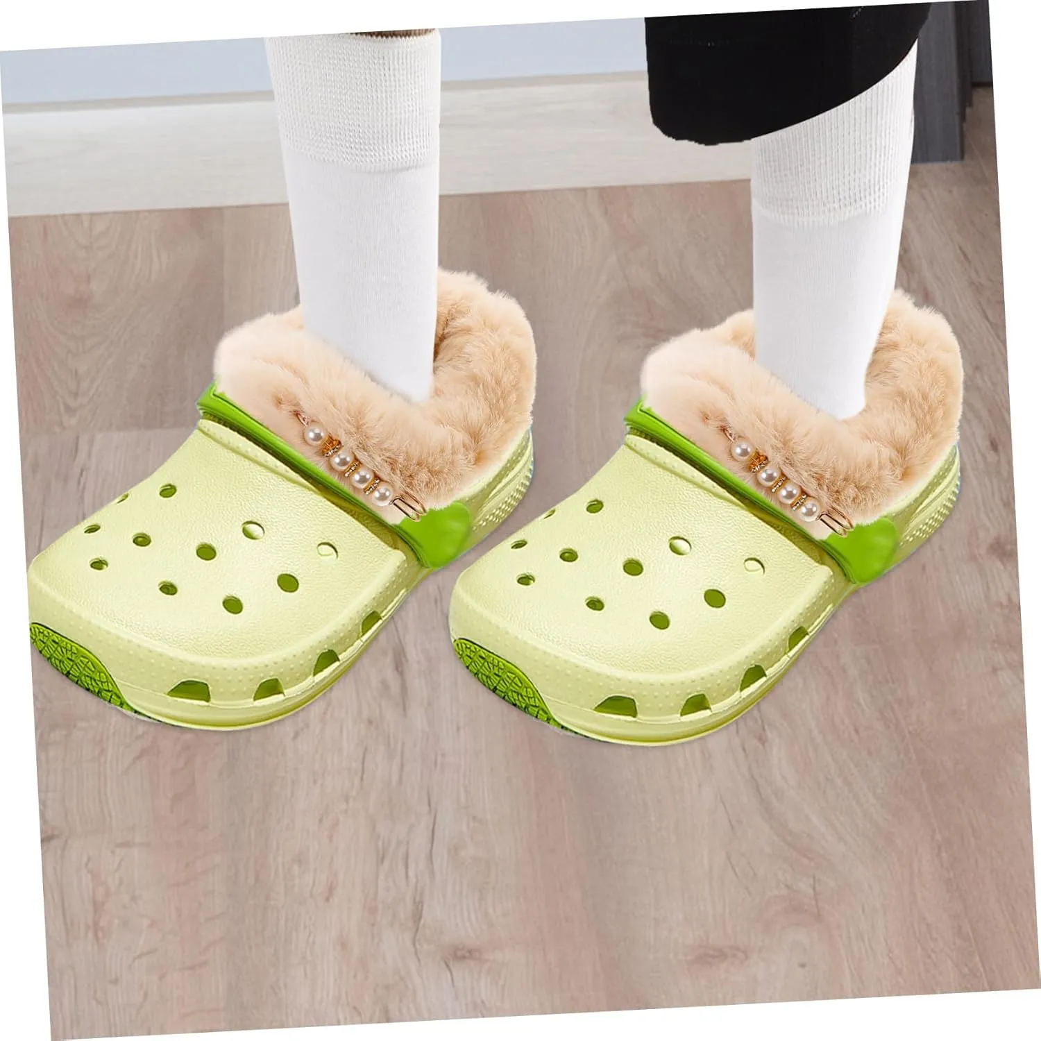 Cabilock Detachable Furry Shoes Insoles Liner Plush Hole Shoe Insert Warm Liner Size