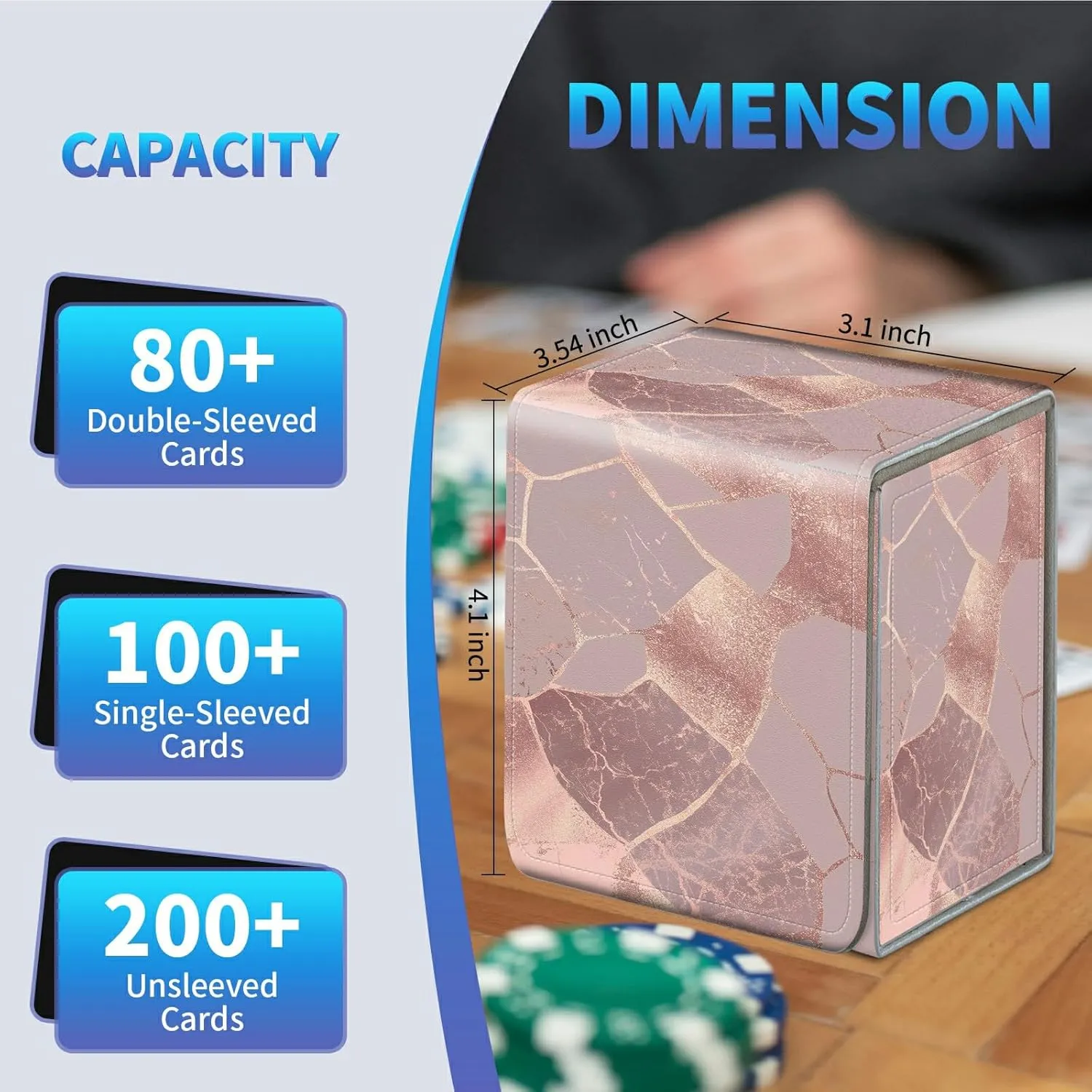 Card Deck Box for Trading Cards, MTG Commander Deck Box Fits 100  Single Sleeved Cards, Leather Magnetic Card Storage Box for YuGiOh TCG CCG Cards, Rose Gold Marble