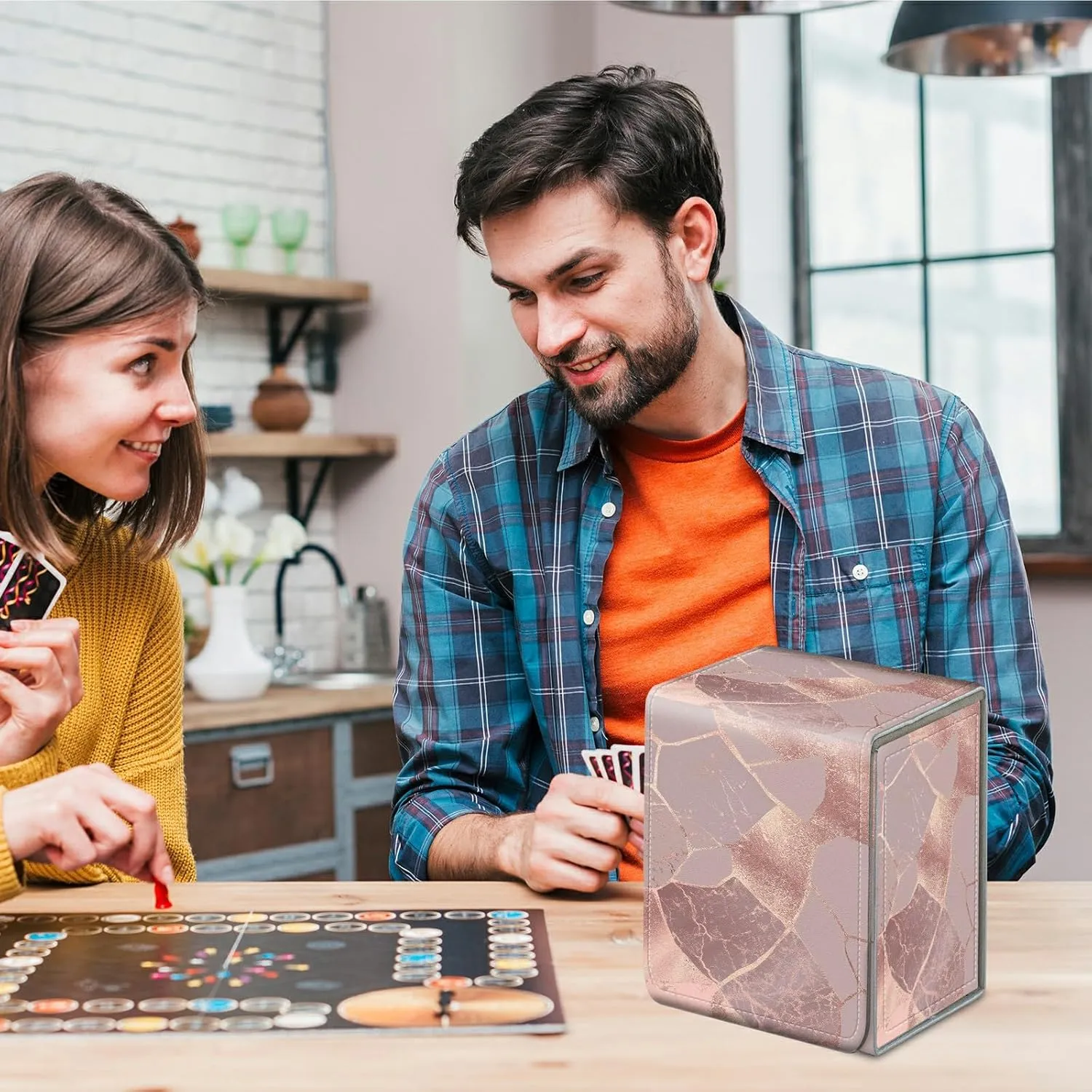 Card Deck Box for Trading Cards, MTG Commander Deck Box Fits 100  Single Sleeved Cards, Leather Magnetic Card Storage Box for YuGiOh TCG CCG Cards, Rose Gold Marble