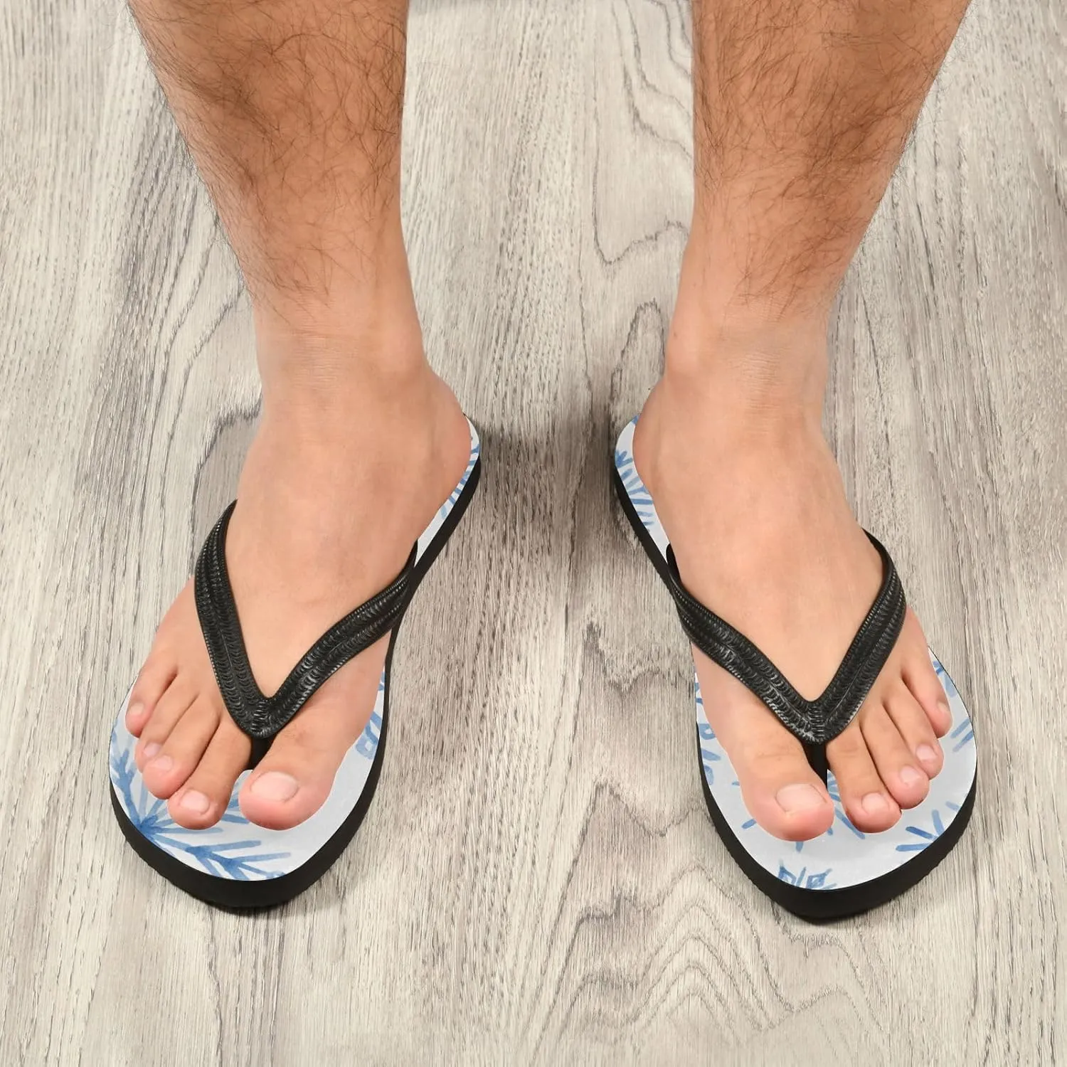 Casual Women's Slim Flip Flops - Ombre Blue Snowflake Summer Thong Flat Sandals Rubber Slide Slippers Shower Shoes