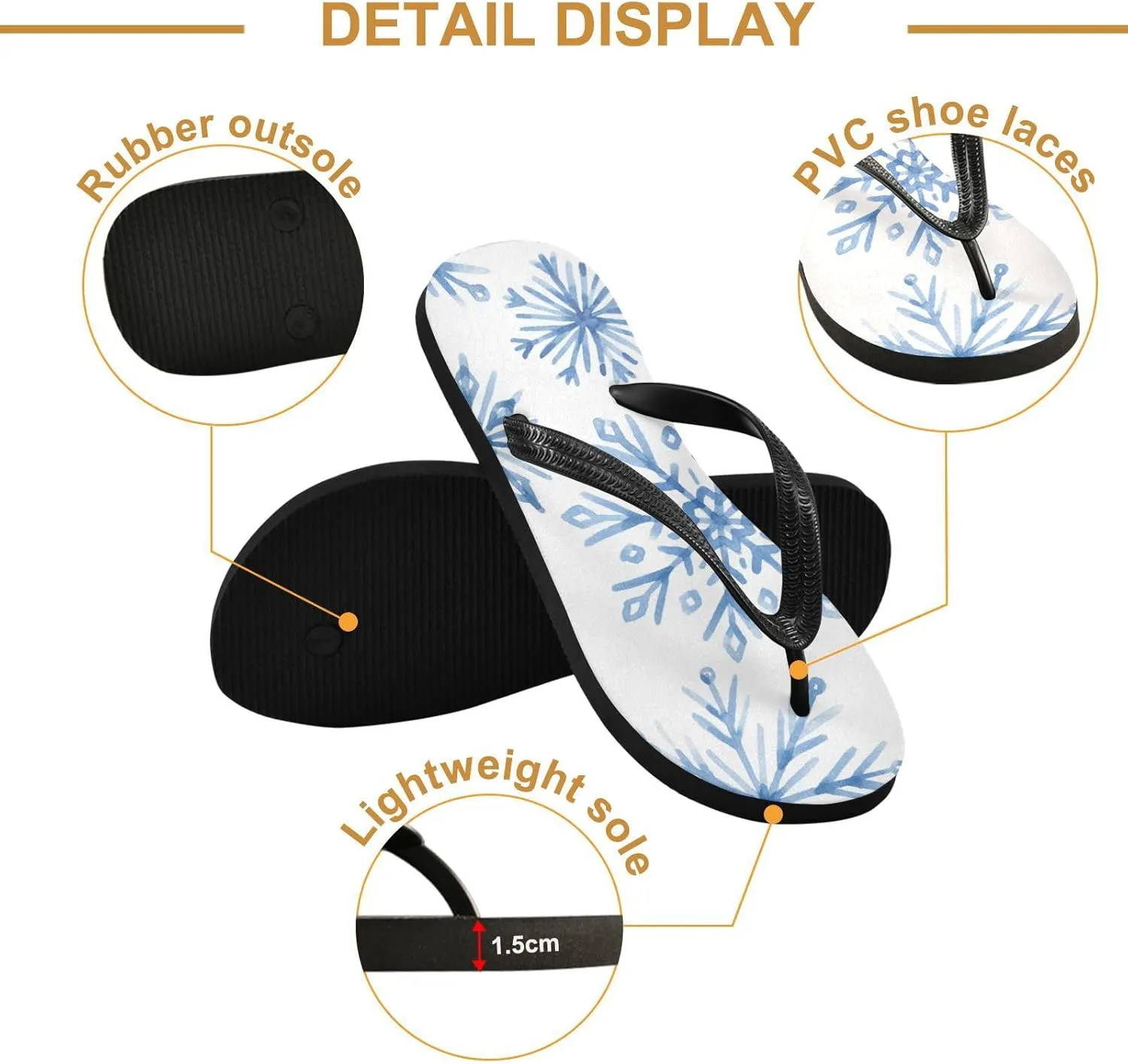 Casual Women's Slim Flip Flops - Ombre Blue Snowflake Summer Thong Flat Sandals Rubber Slide Slippers Shower Shoes