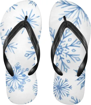 Casual Women's Slim Flip Flops - Ombre Blue Snowflake Summer Thong Flat Sandals Rubber Slide Slippers Shower Shoes