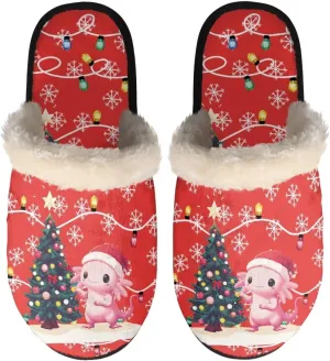Christmas Slippers Soft Cushion Fuzzy Slippers for Women Indoor Cute Warm Anti-Slip Bedroom Slippers for Kids