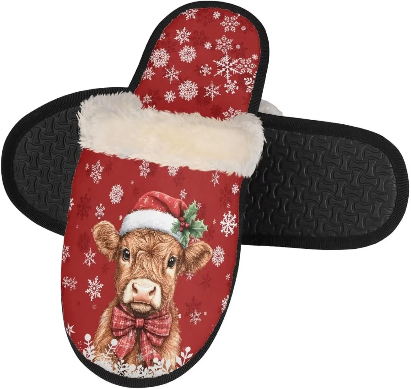 Christmas Slippers Soft Cushion Fuzzy Slippers for Women Indoor Cute Warm Anti-Slip Bedroom Slippers for Kids