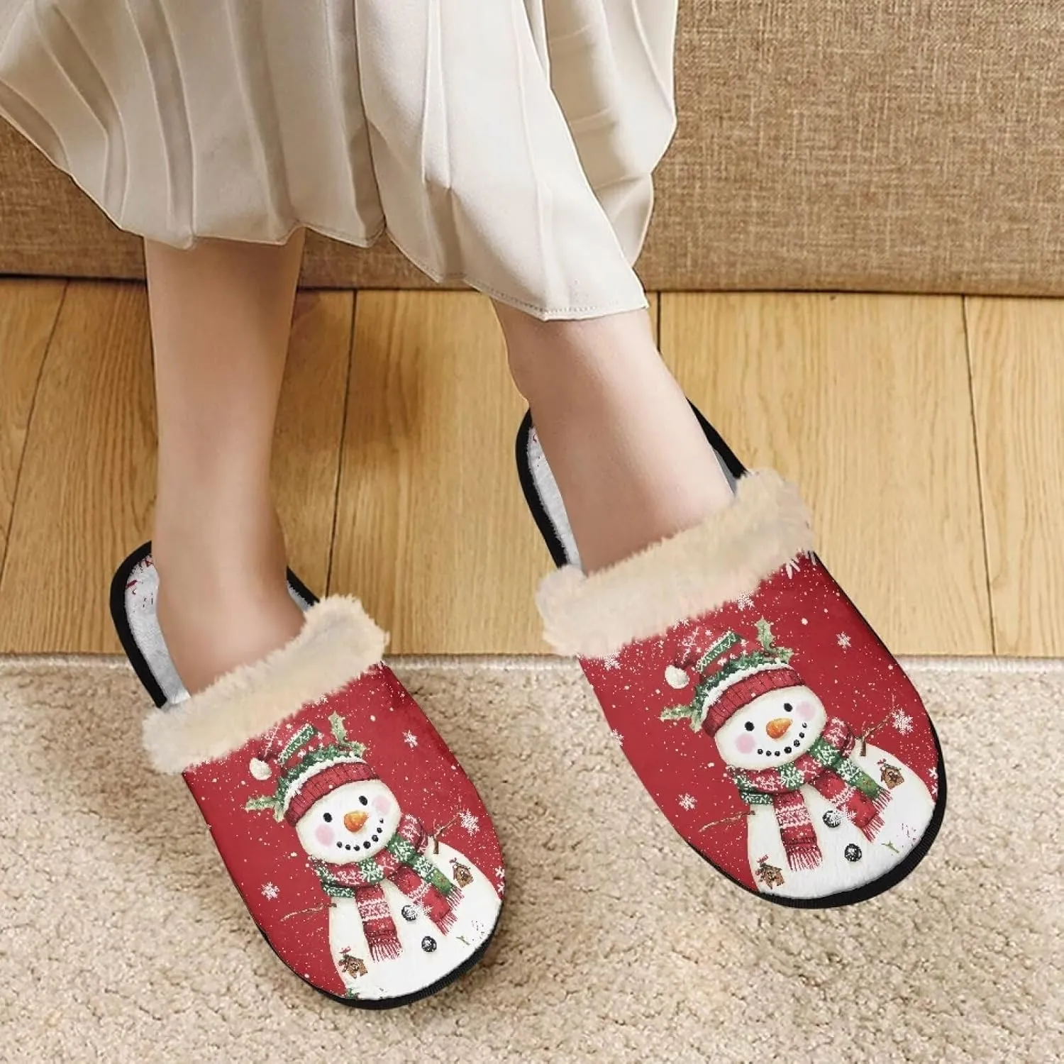 Christmas Slippers Soft Cushion Fuzzy Slippers for Women Indoor Cute Warm Anti-Slip Bedroom Slippers for Kids