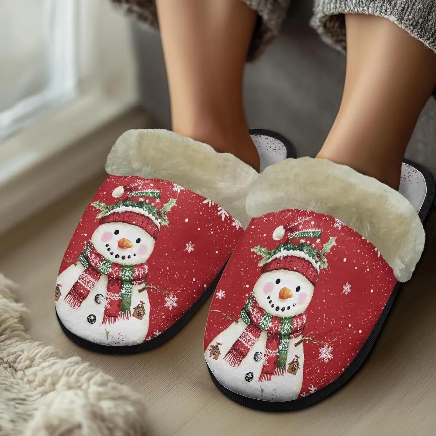 Christmas Slippers Soft Cushion Fuzzy Slippers for Women Indoor Cute Warm Anti-Slip Bedroom Slippers for Kids