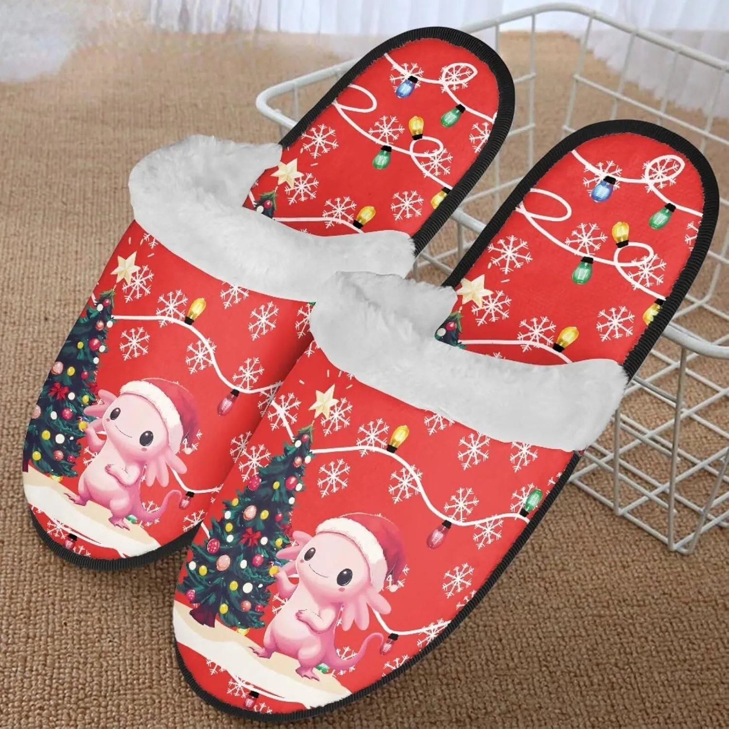 Christmas Slippers Soft Cushion Fuzzy Slippers for Women Indoor Cute Warm Anti-Slip Bedroom Slippers for Kids
